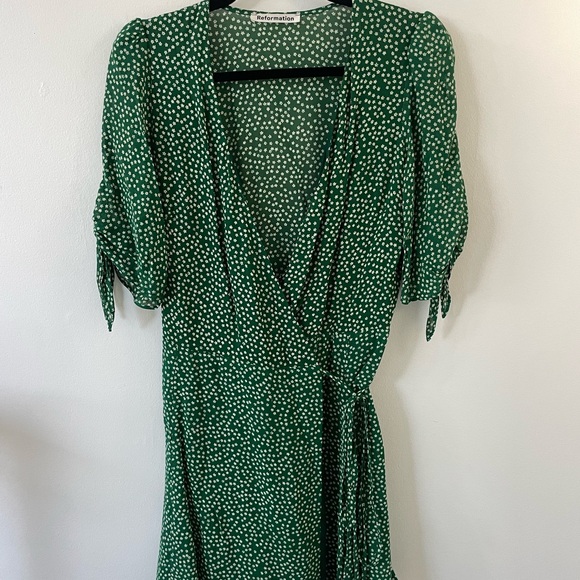 Reformation Green Sammy Wrap Dress White Small Floral Print, Size S - Picture 9 of 13